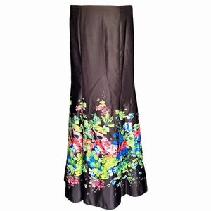 Black Floral Print Mesh Tulle High Waist Flowy A-line Maxi Skirt 2XL Prom Formal